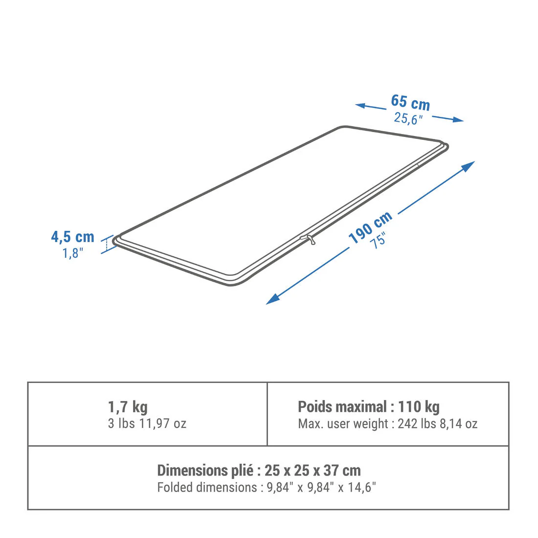 Aislante autoinflable de camping de 65 cm para una persona Comfort - Image 2