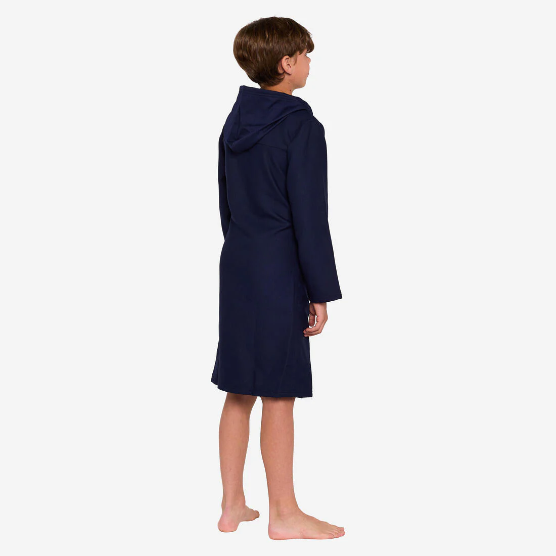 Bata de natación de microfibra con capucha compacta azul oscuro para niños - Image 3