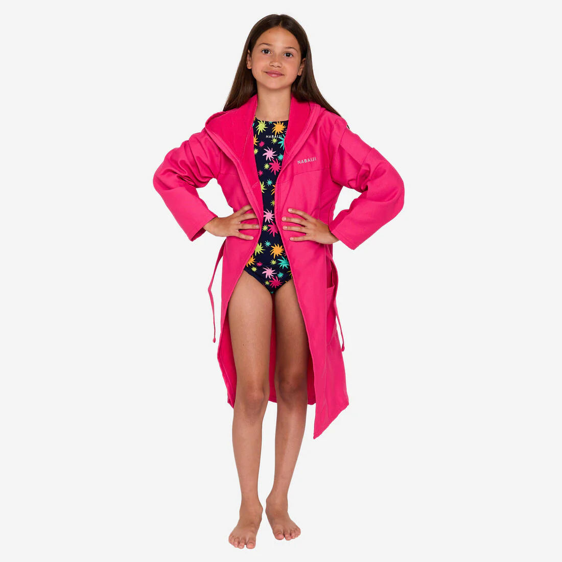 Bata de natación de microfibra con capucha compacta azul oscuro para niños - Image 7