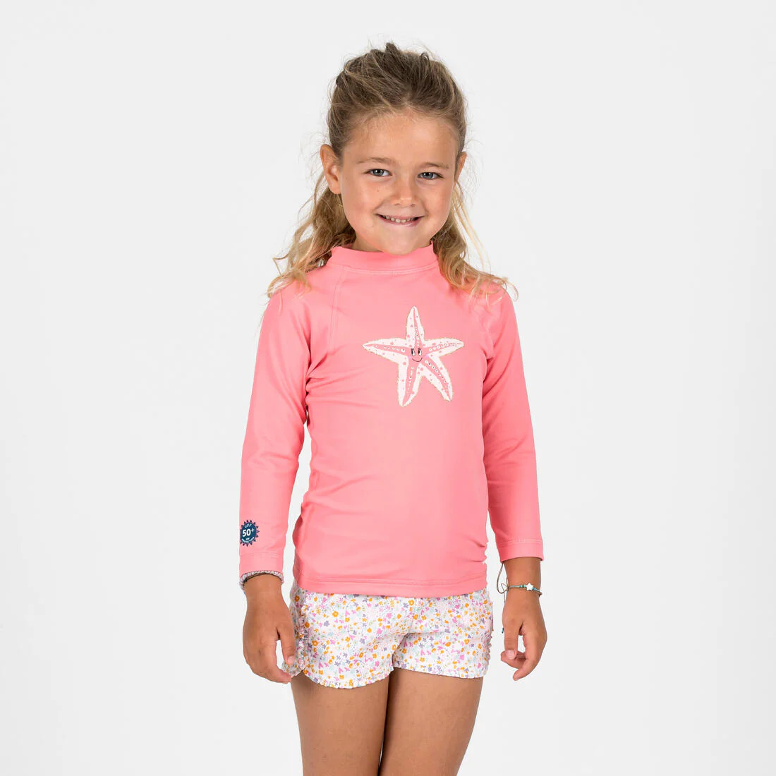 Bermudas de natación blanco con rosa con estampado de flores para bebés y niños - Image 2