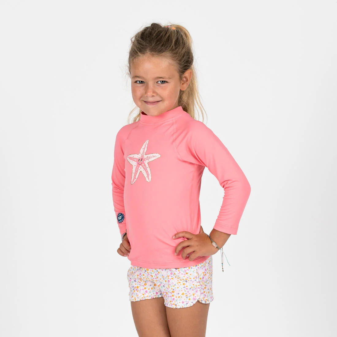 Bermudas de natación blanco con rosa con estampado de flores para bebés y niños - Image 3