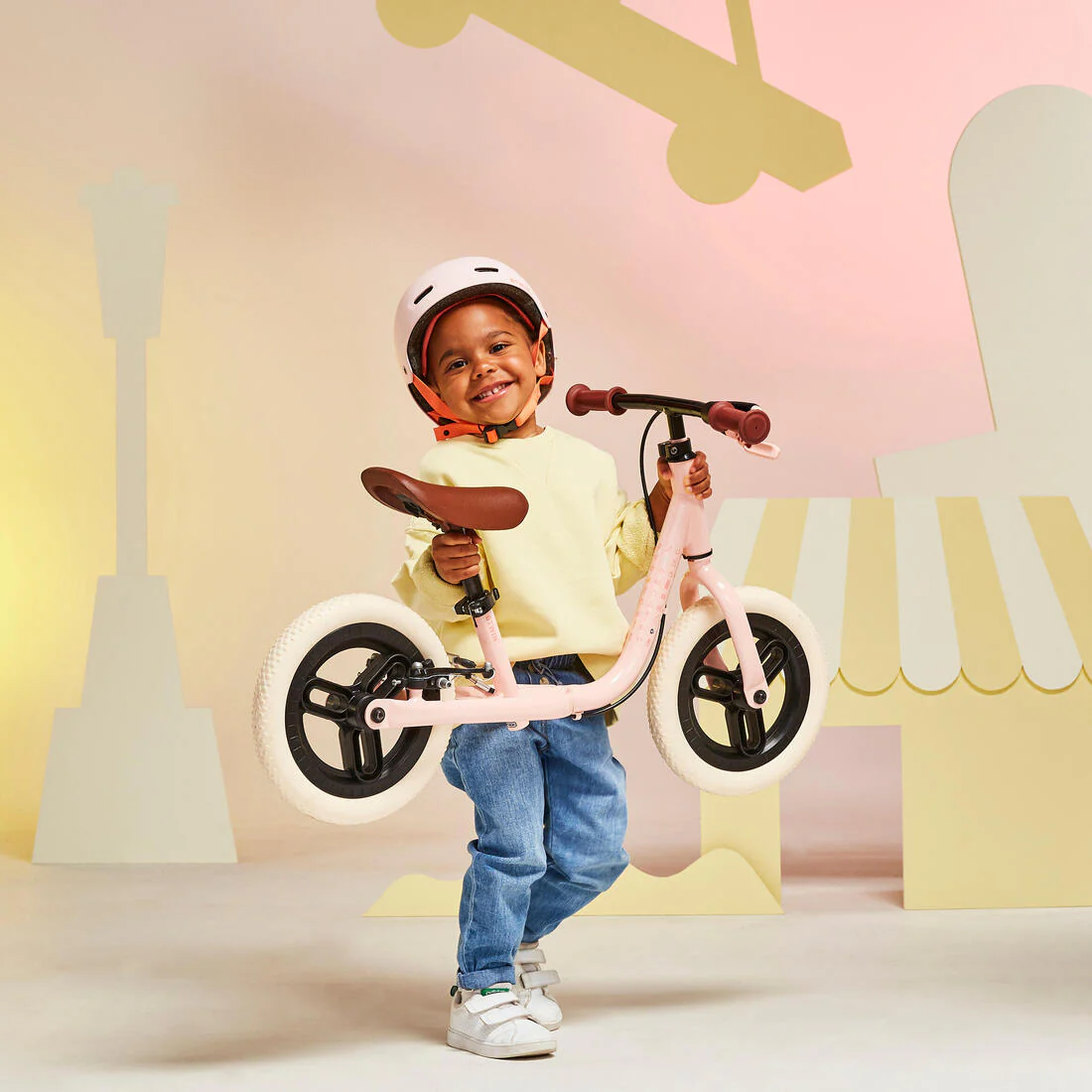 Bicicleta sin pedales de 10 pulgadas rosa con beige para niños RunRide 500 - Image 8