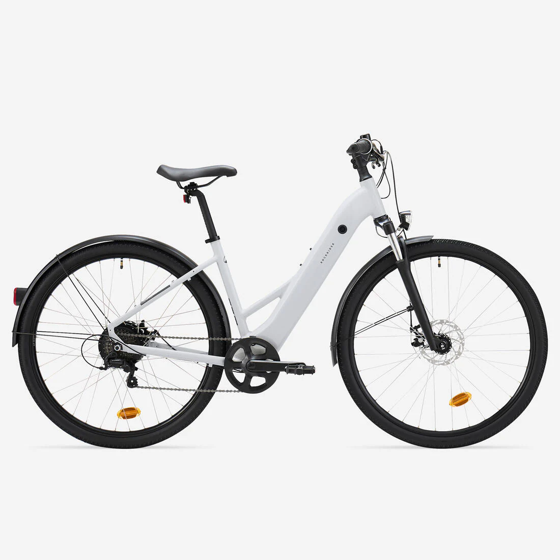 Bicicleta todocamino eléctrica de cuadro bajo gris perla E-Actv 100