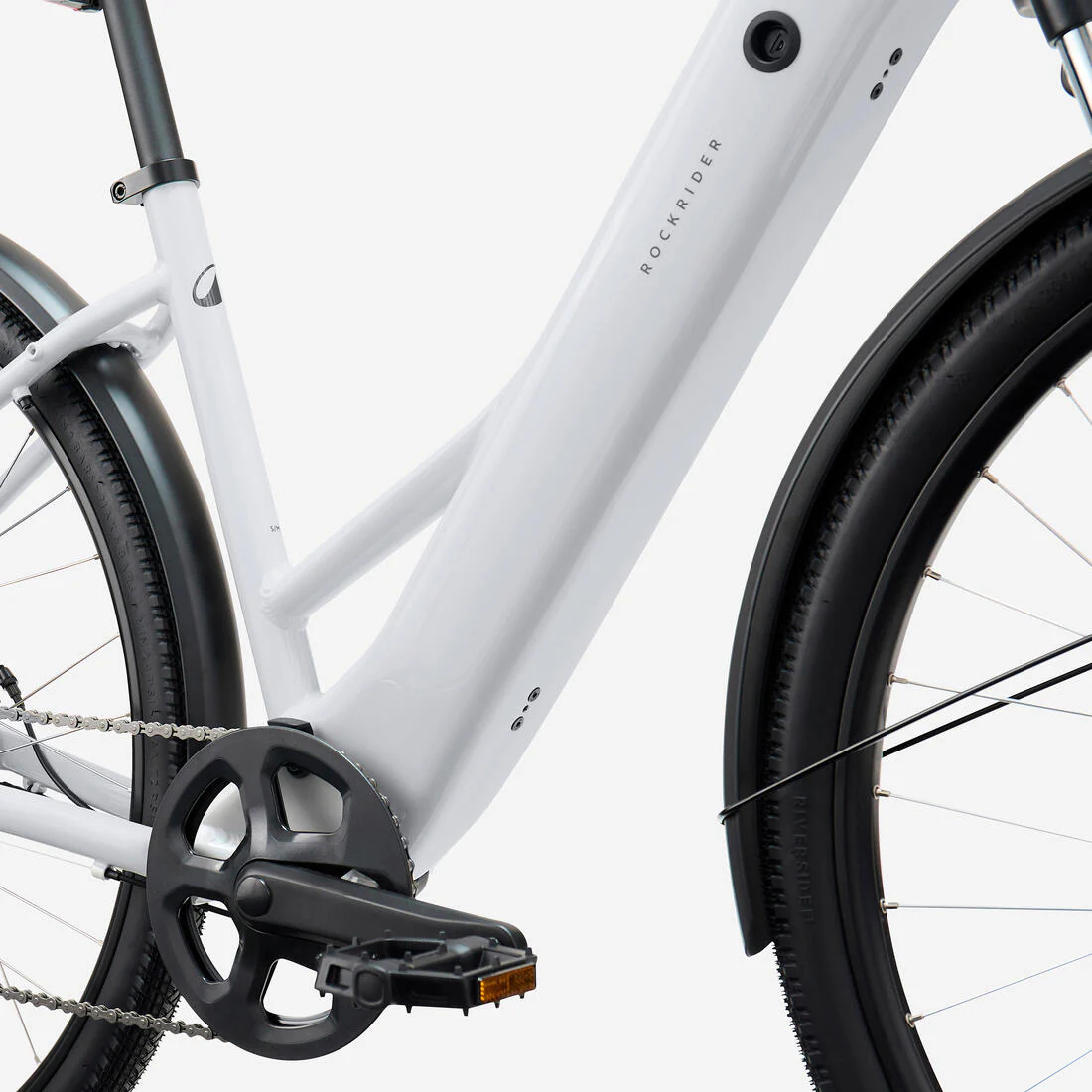 Bicicleta todocamino eléctrica de cuadro bajo gris perla E-Actv 100 - Image 5
