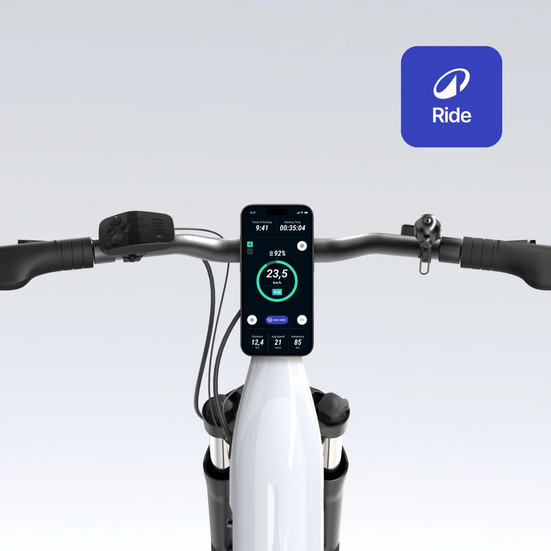 Bicicleta todocamino eléctrica de cuadro bajo gris perla E-Actv 100 - Image 8