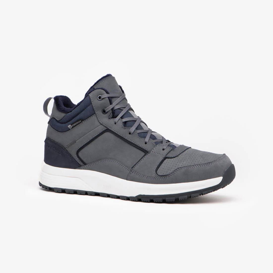 Botas de senderismo de piel cálidas hombre, NH500 Mid Leather gris