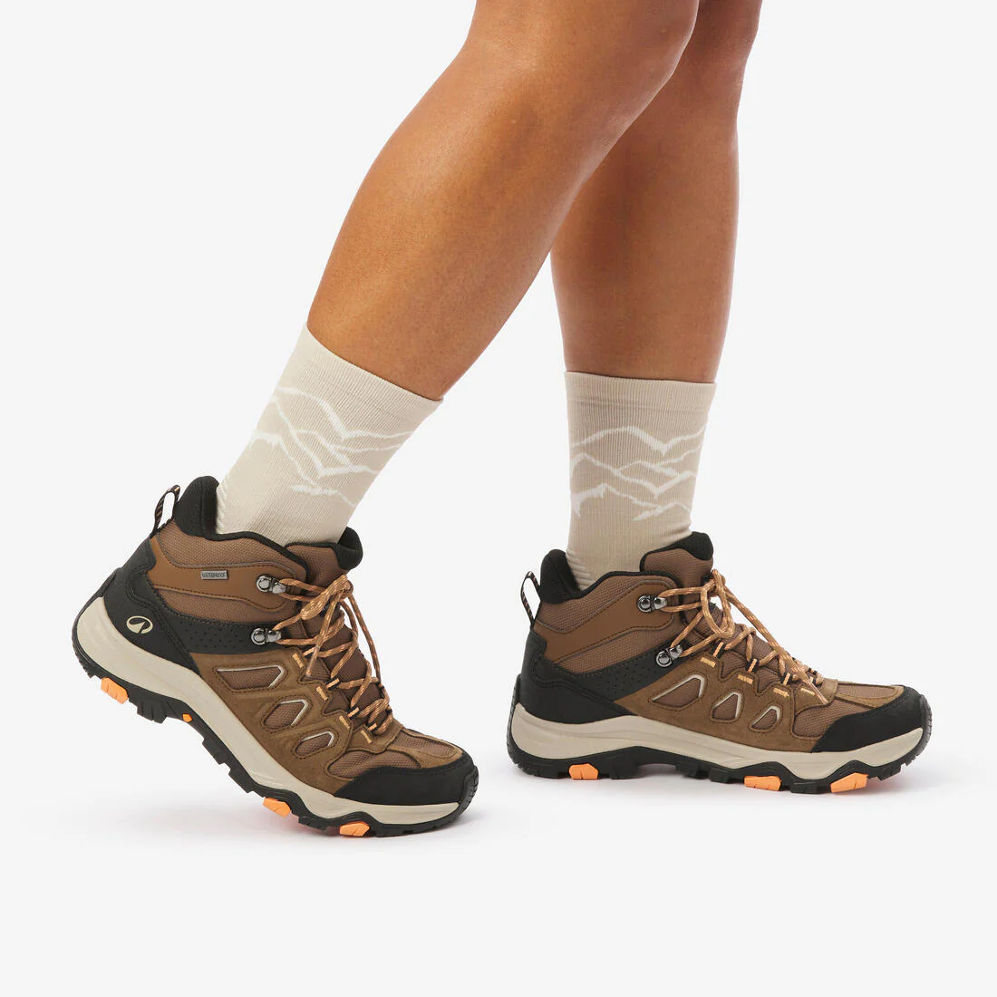 Botas de senderismo impermeables de caña alta cafés para mujer MH500 - Image 13