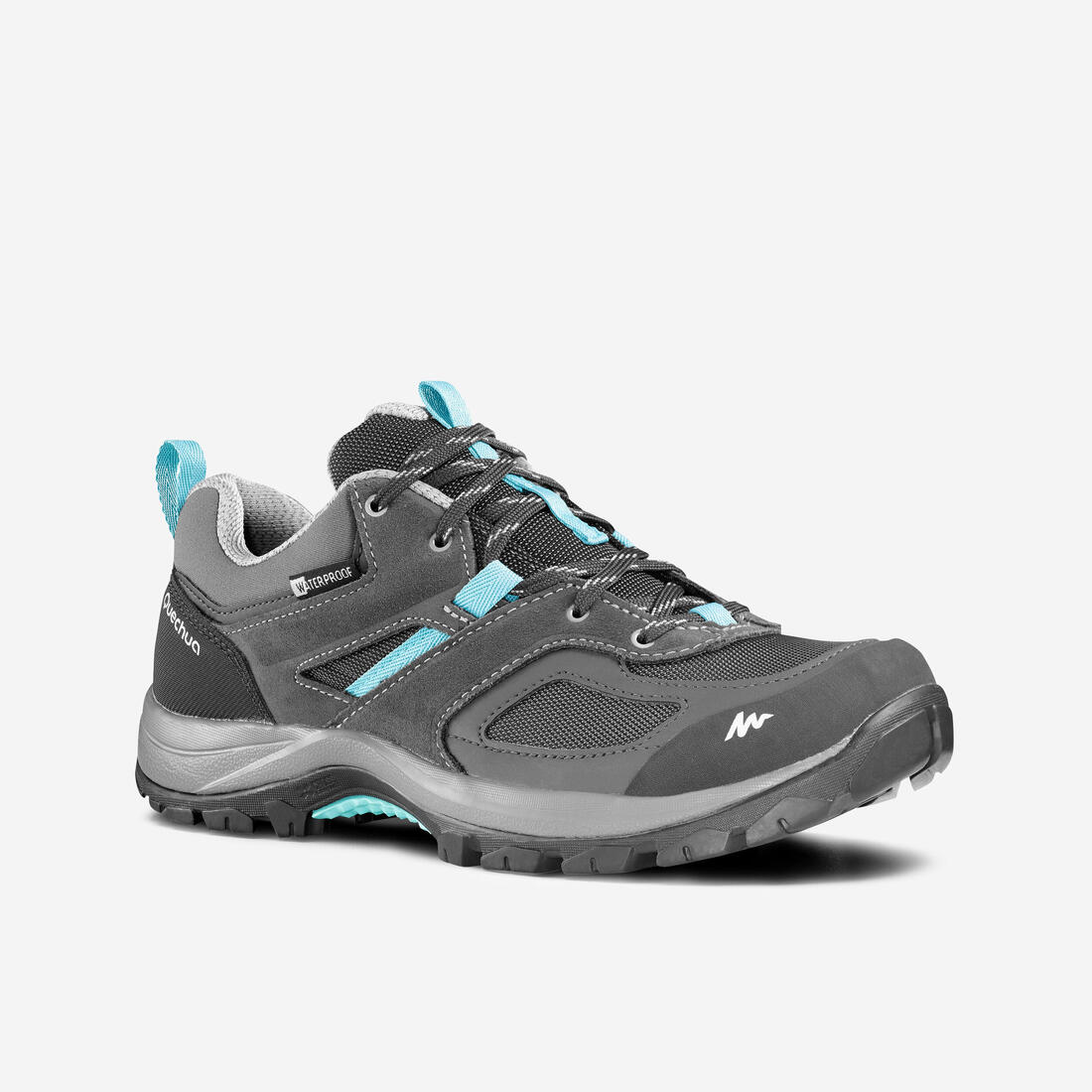 Botas impermeables de senderismo montaña grises/azules para mujer MH100 WTP