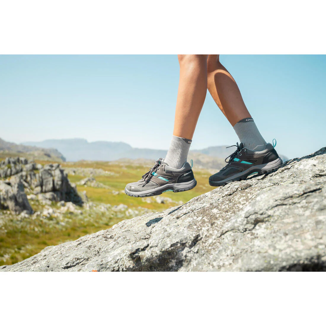 Botas impermeables de senderismo montaña grises/azules para mujer MH100 WTP - Image 9