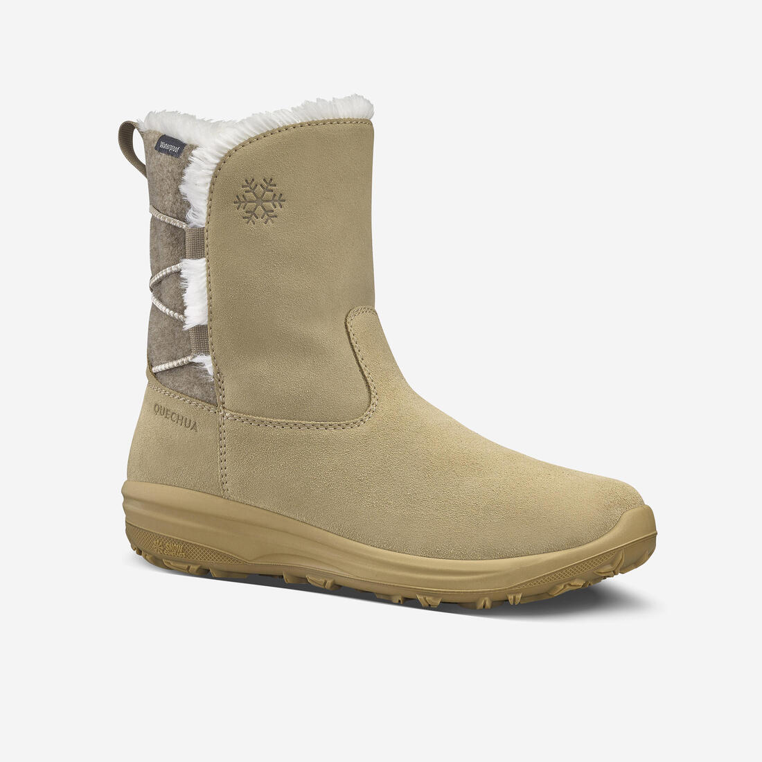 Botas piel de senderismo cálidas e impermeables mujer, NH500 Mid Leather beige