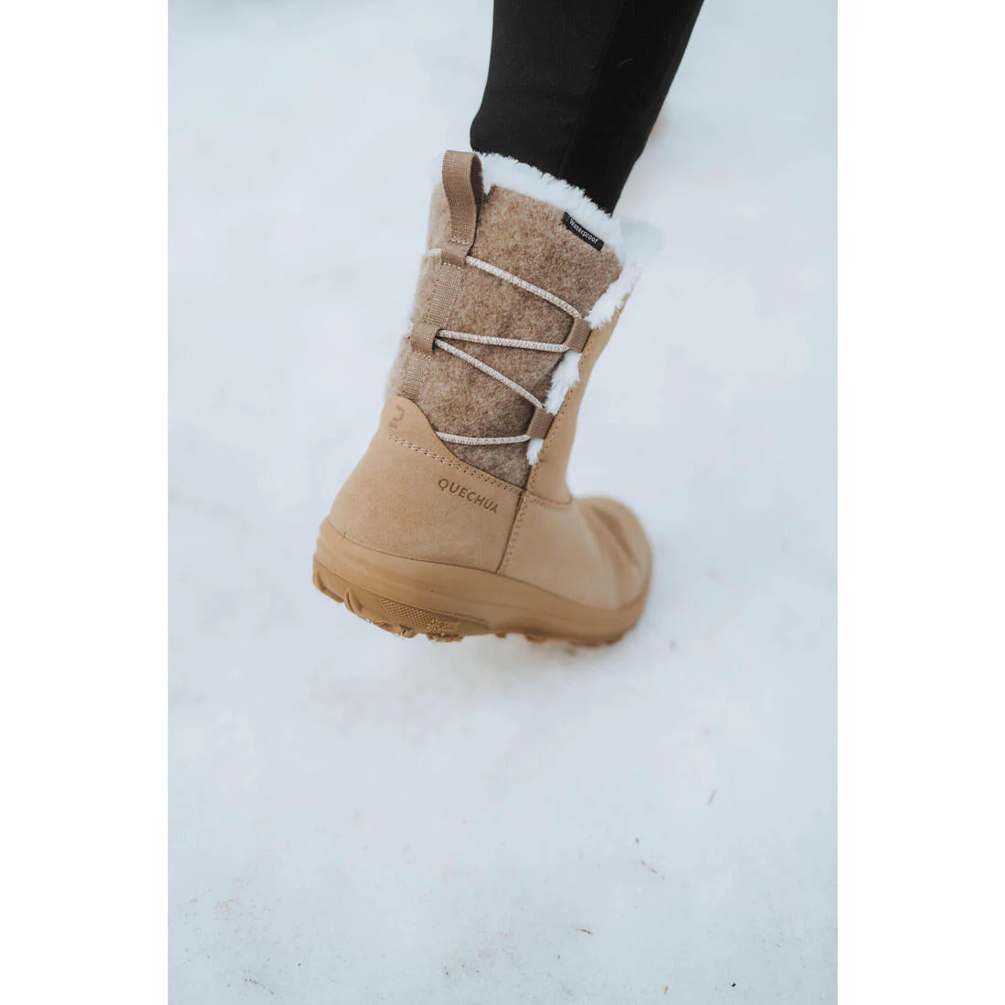 Botas piel de senderismo cálidas e impermeables mujer, NH500 Mid Leather beige - Image 12