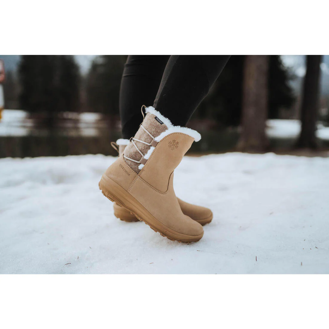 Botas piel de senderismo cálidas e impermeables mujer, NH500 Mid Leather beige - Image 13