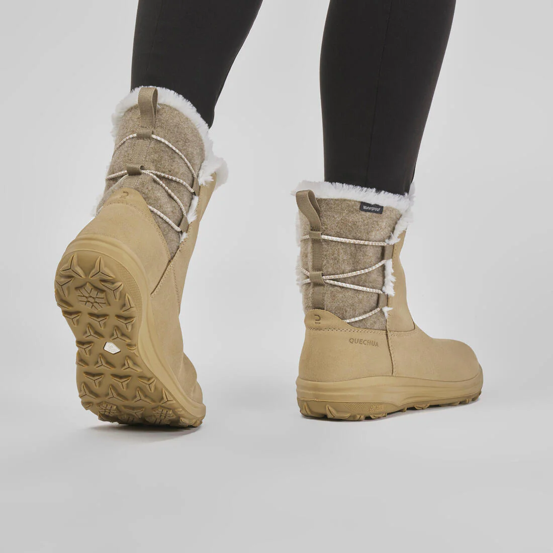Botas piel de senderismo cálidas e impermeables mujer, NH500 Mid Leather beige - Image 5