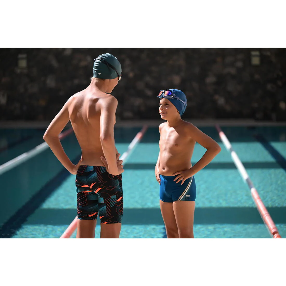 Bóxer de natación negro con amarillo para niño y adolescente 500 Fitib - Image 10