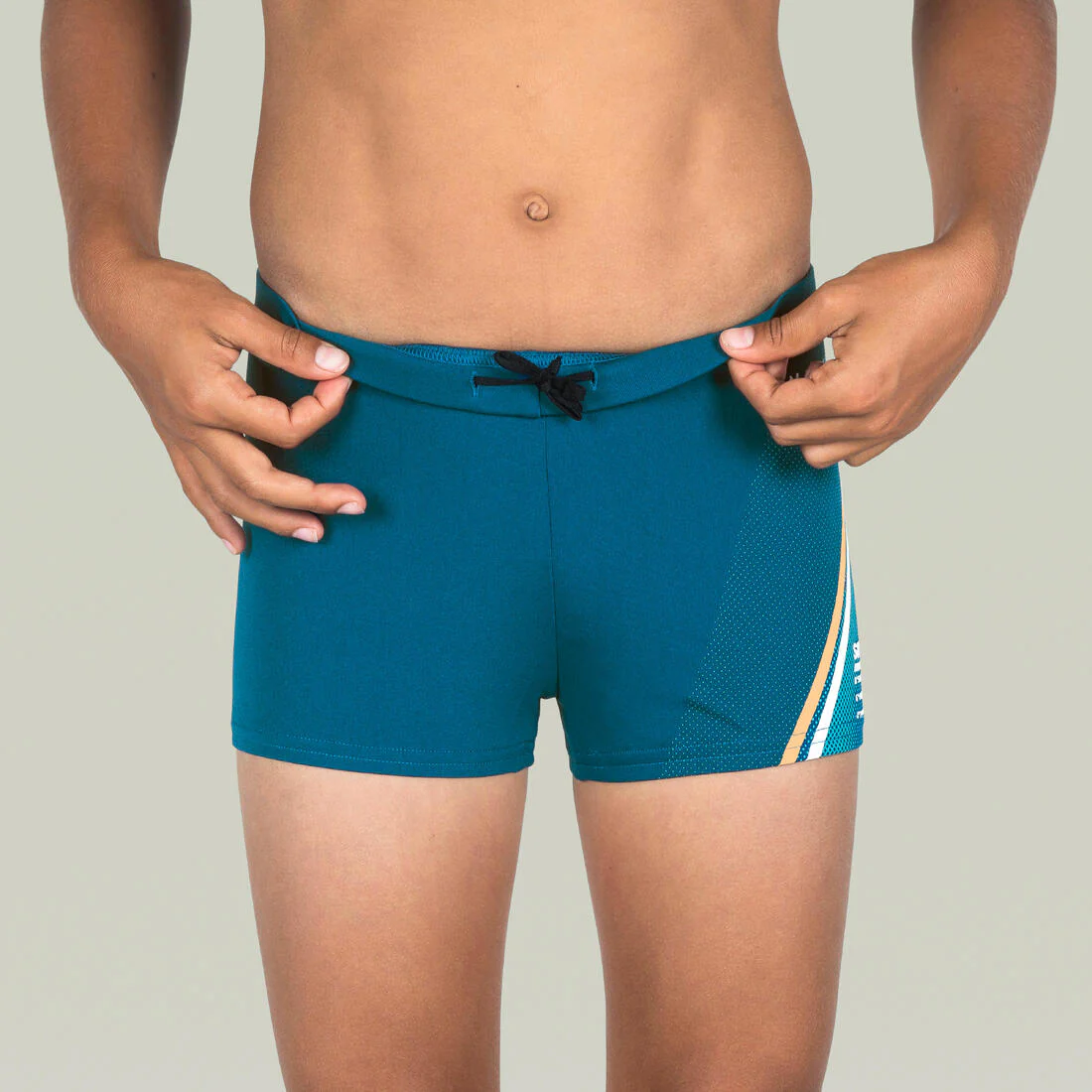Bóxer de natación negro con amarillo para niño y adolescente 500 Fitib - Image 4