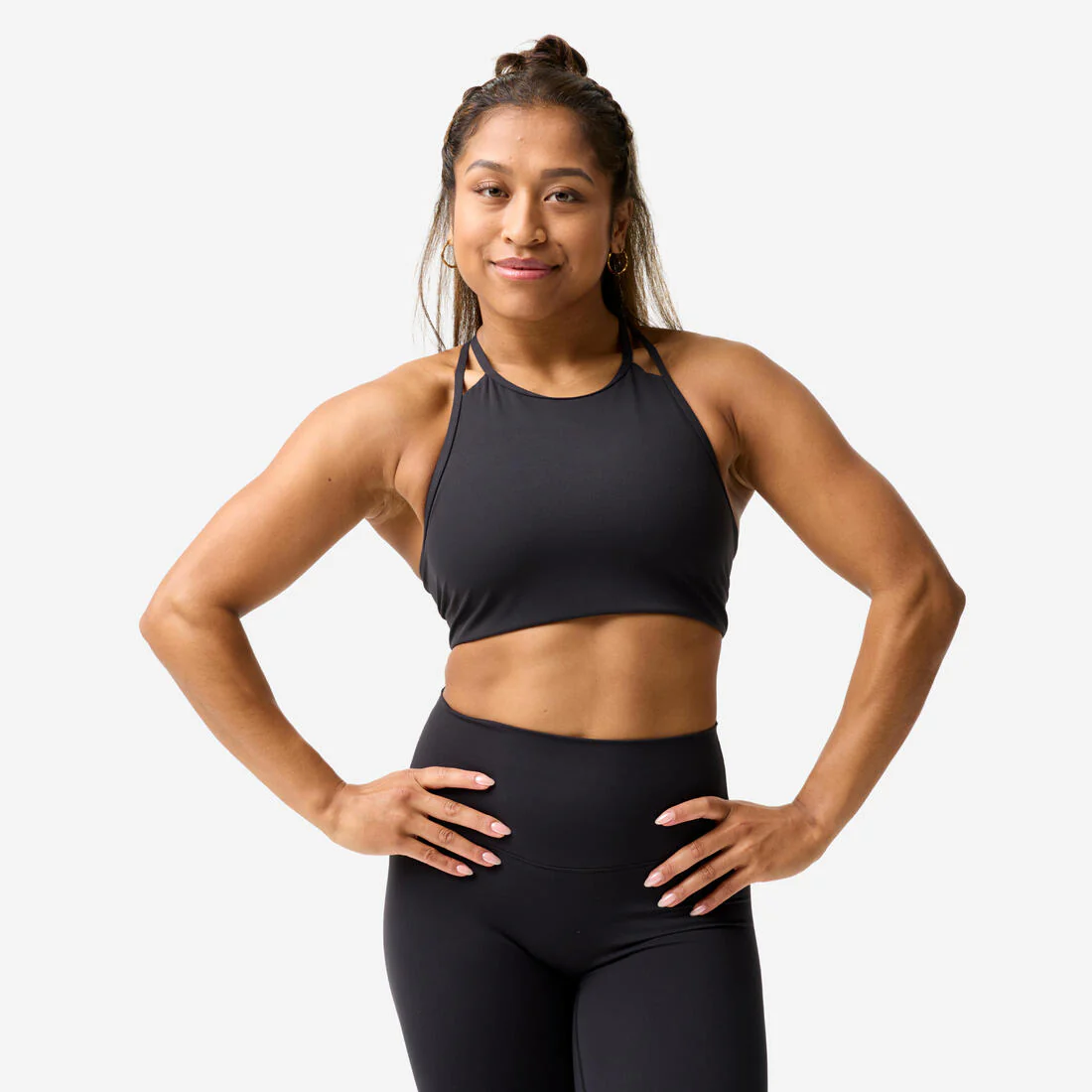 Brassiere de fitness de sujeción ligera con tirantes delgados negro para mujer