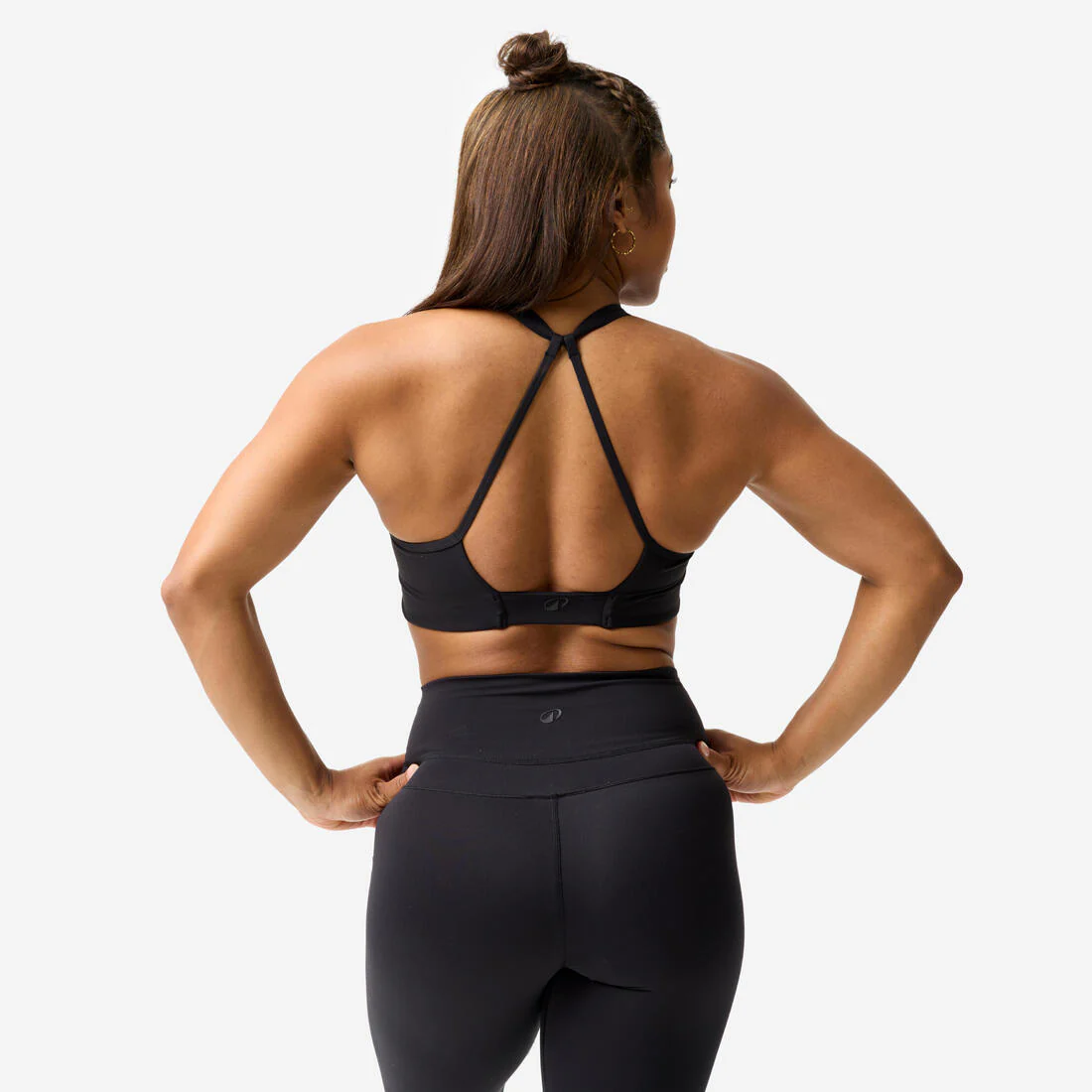 Brassiere de fitness de sujeción ligera con tirantes delgados negro para mujer - Image 4