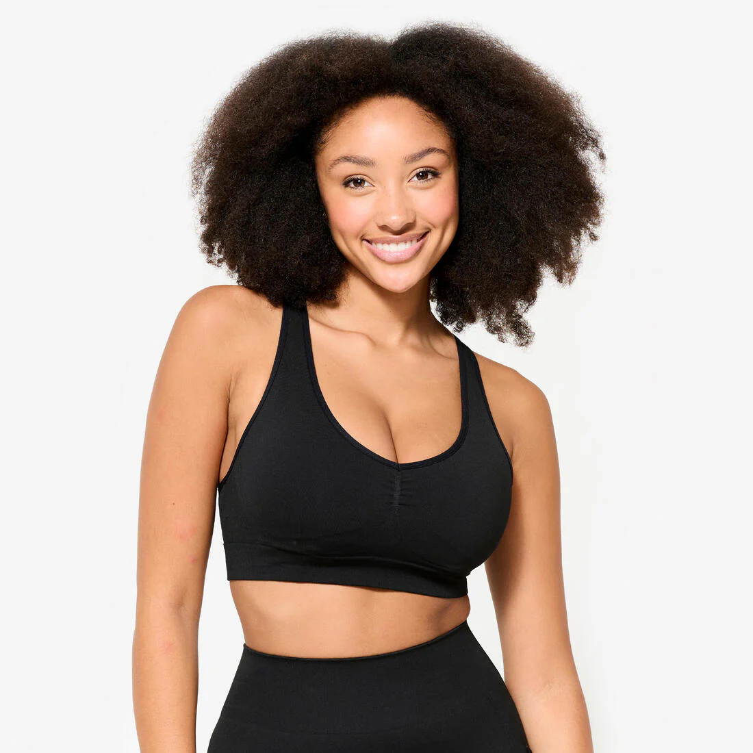 Brassiere-top de fitness de espalda cruzada y sujeción media negro para mujer