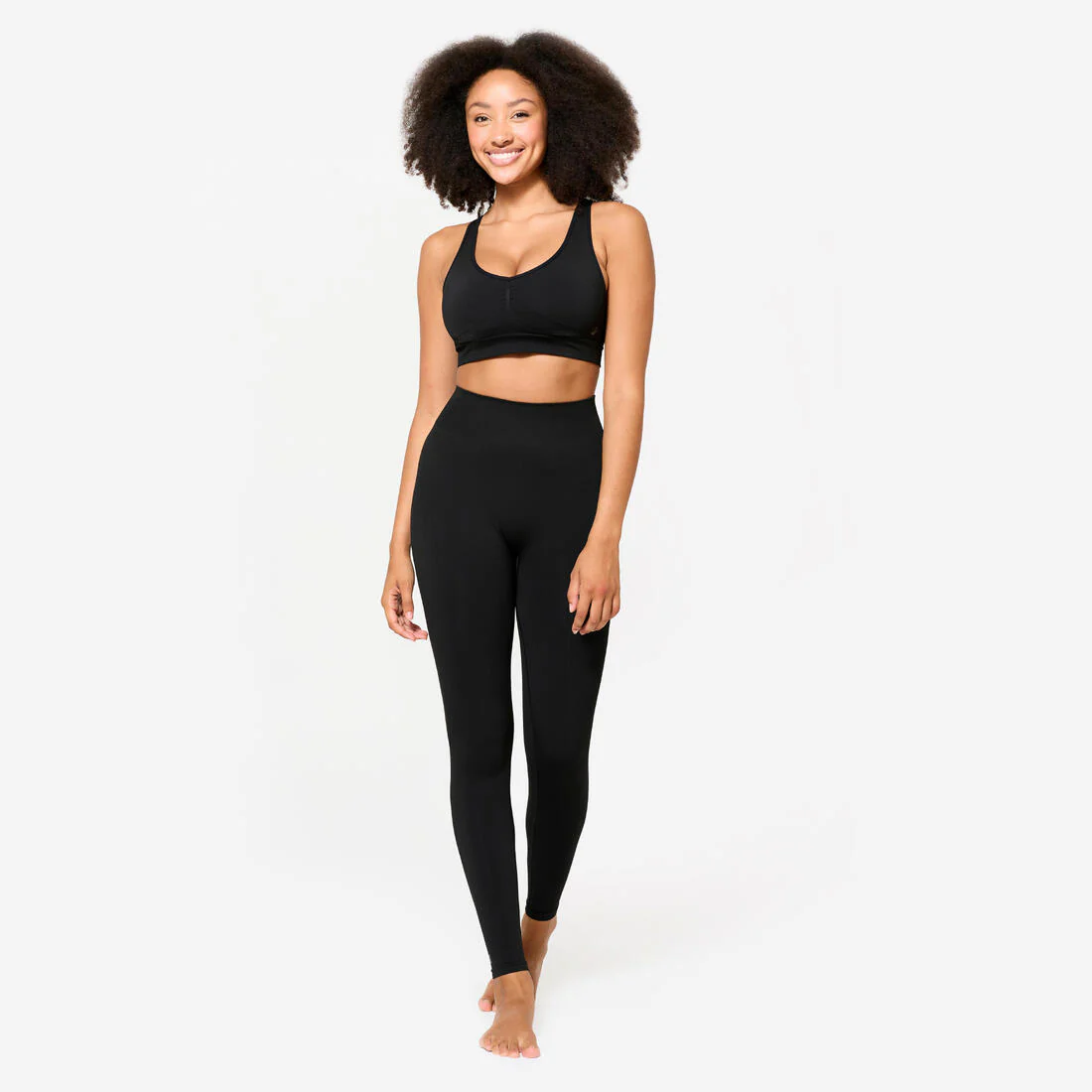 Brassiere-top de fitness de espalda cruzada y sujeción media negro para mujer - Image 2