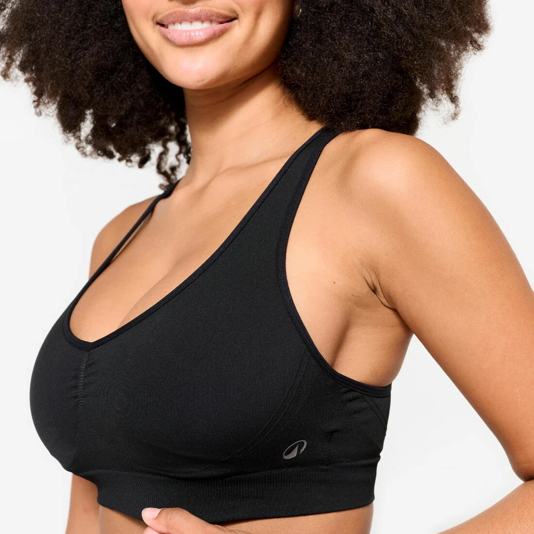 Brassiere-top de fitness de espalda cruzada y sujeción media negro para mujer - Image 5