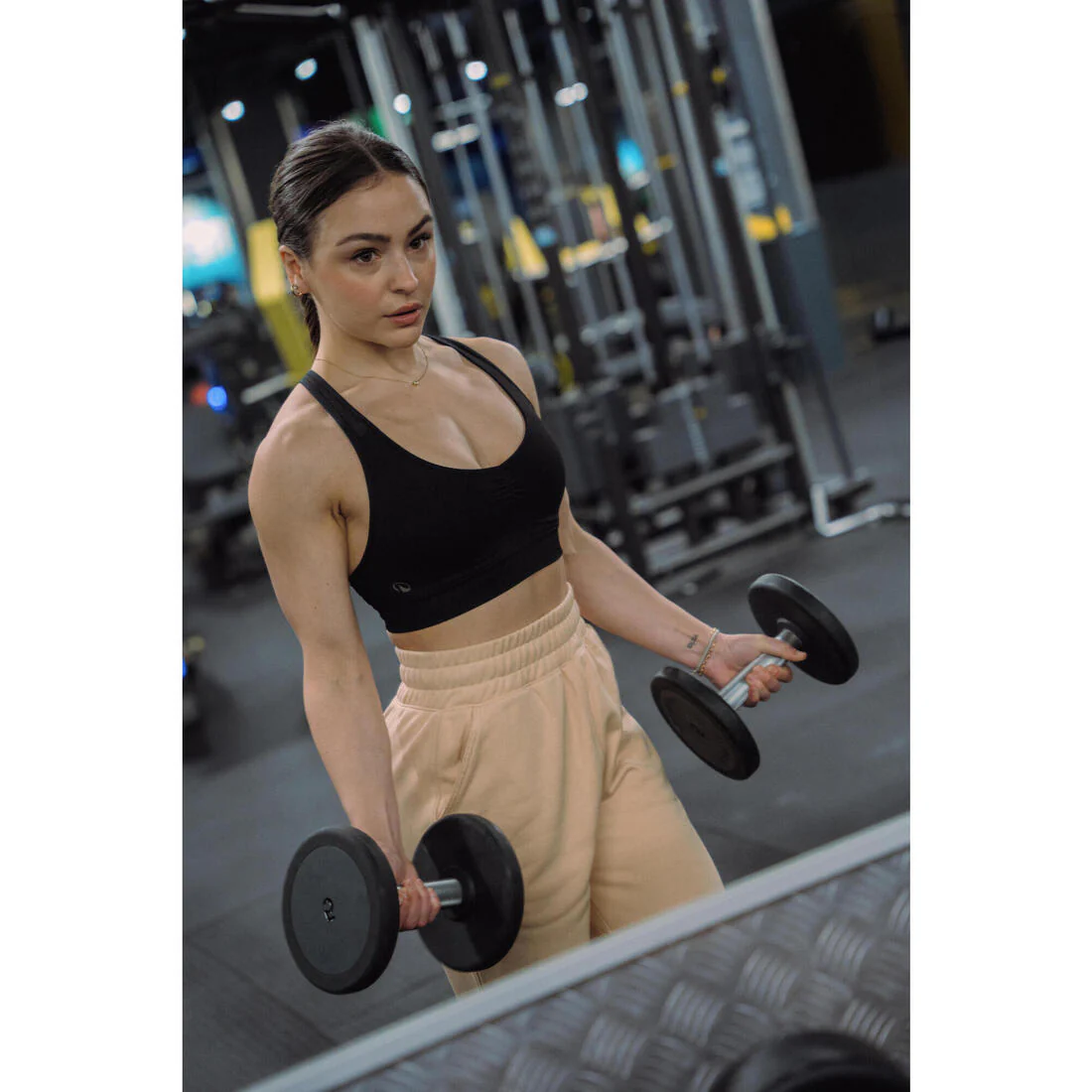 Brassiere-top de fitness de espalda cruzada y sujeción media negro para mujer - Image 7