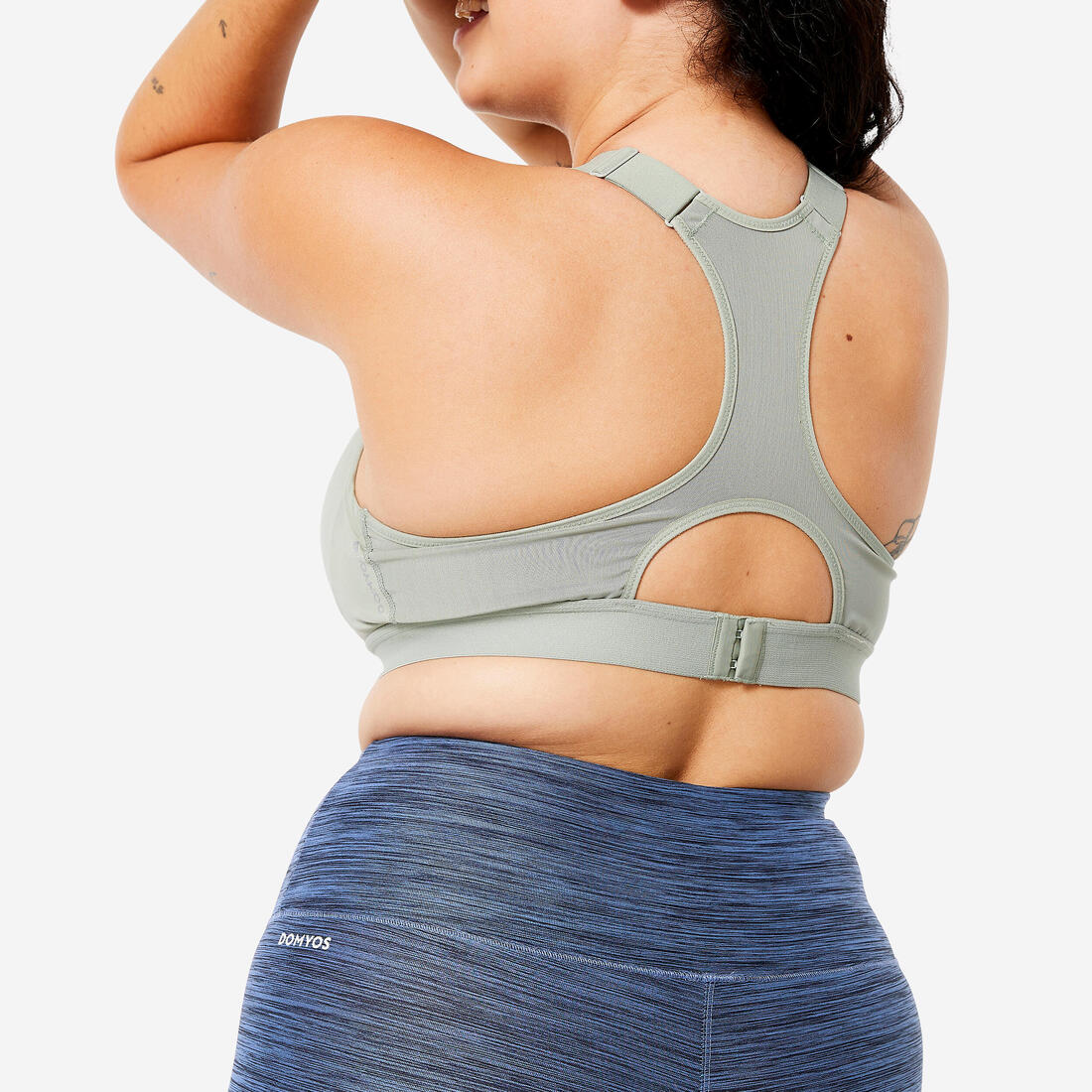 Brassiere-top de fitness de sujeción alta ajustable verde salvia para mujer - Image 7