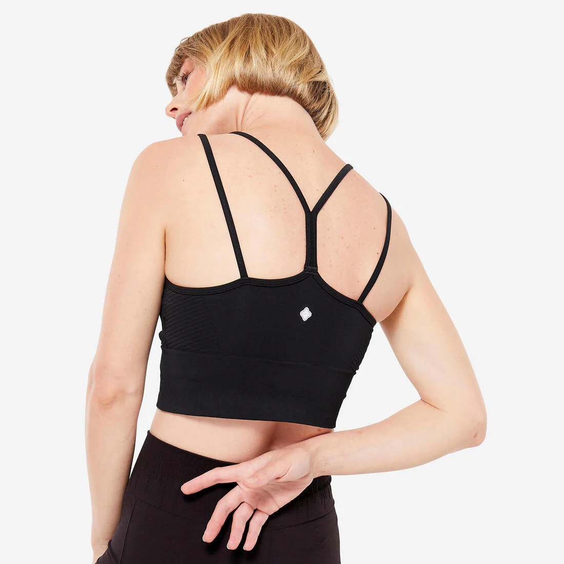 Brassiere-top de fitness tipo crop de sujeción ligera negro para mujer - Image 4