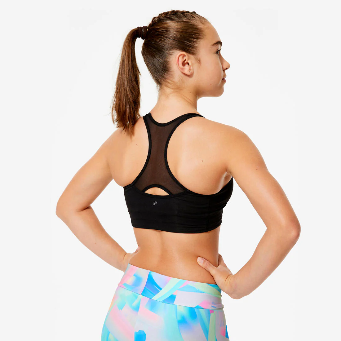 Brassiere-top de gimnasia transpirable negro con lentejuelas para niña - Image 4