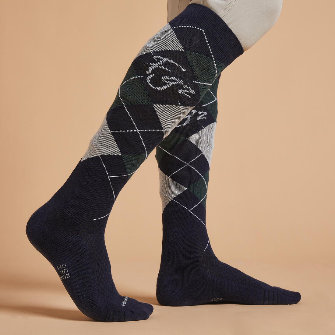 Calcetines de equitación grises y negros con estampado para adulto SKS 500x2 - Image 10