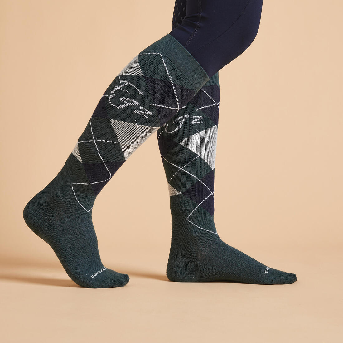 Calcetines de equitación grises y negros con estampado para adulto SKS 500x2 - Image 12