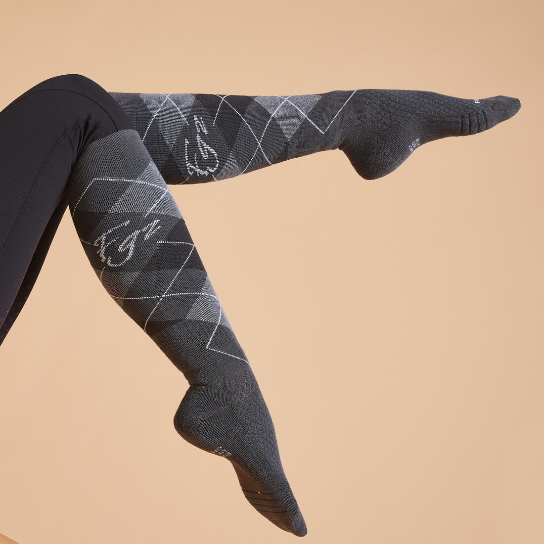 Calcetines de equitación grises y negros con estampado para adulto SKS 500x2 - Image 13
