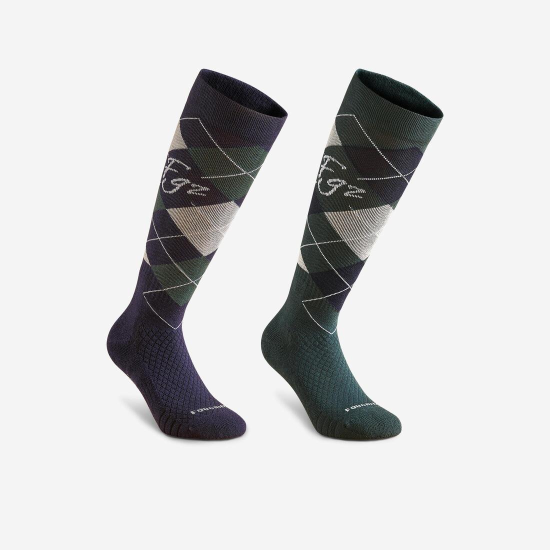 Calcetines de equitación grises y negros con estampado para adulto SKS 500x2 - Image 3
