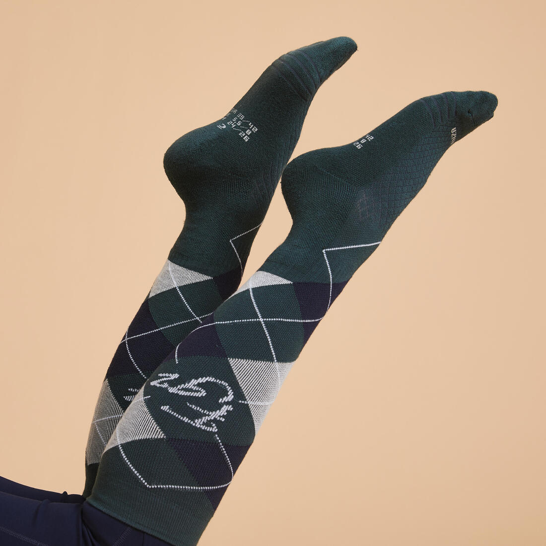 Calcetines de equitación grises y negros con estampado para adulto SKS 500x2 - Image 6