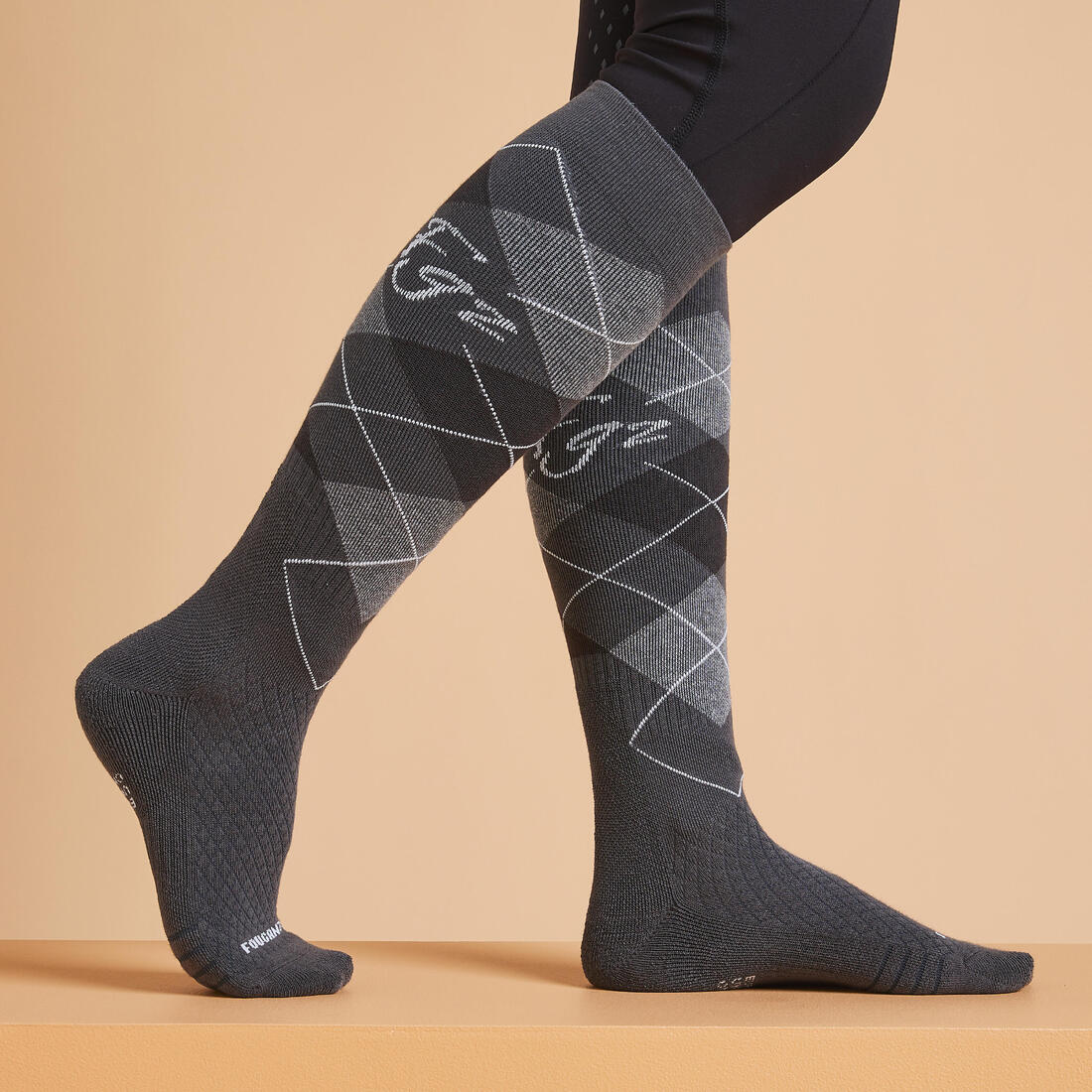 Calcetines de equitación grises y negros con estampado para adulto SKS 500x2 - Image 7
