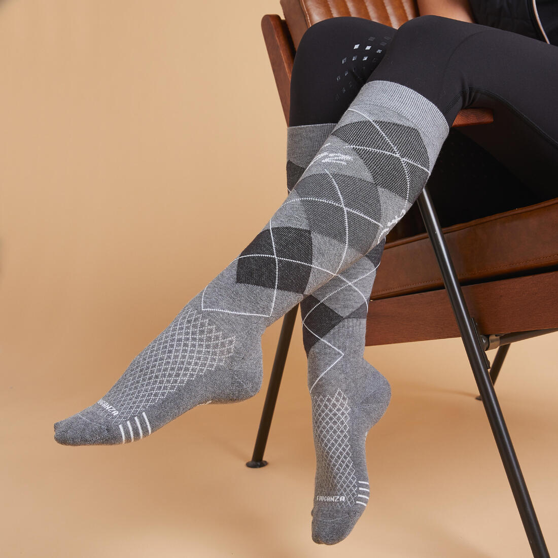 Calcetines de equitación grises y negros con estampado para adulto SKS 500x2 - Image 8