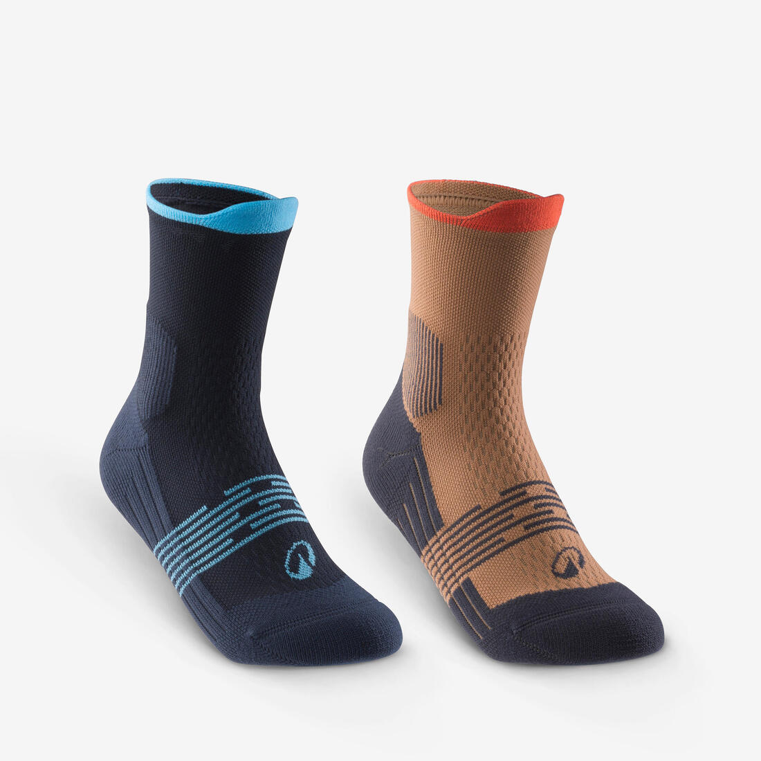 Calcetines de senderismo de altura media cafés para niños 500 (2 pares)