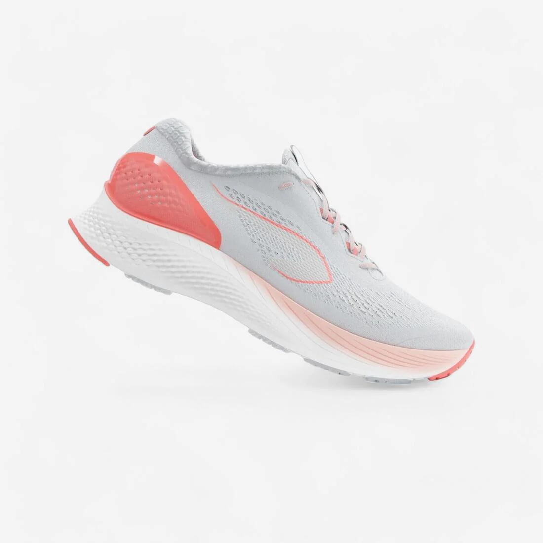 CALZADO RUNNING MUJER KIPRUN KS 500 2 GRIS Y ROJO CORAL