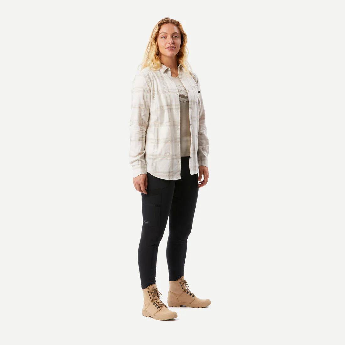 Camisa de trekking de manga larga a cuadros para mujer Travel 500 - Image 2