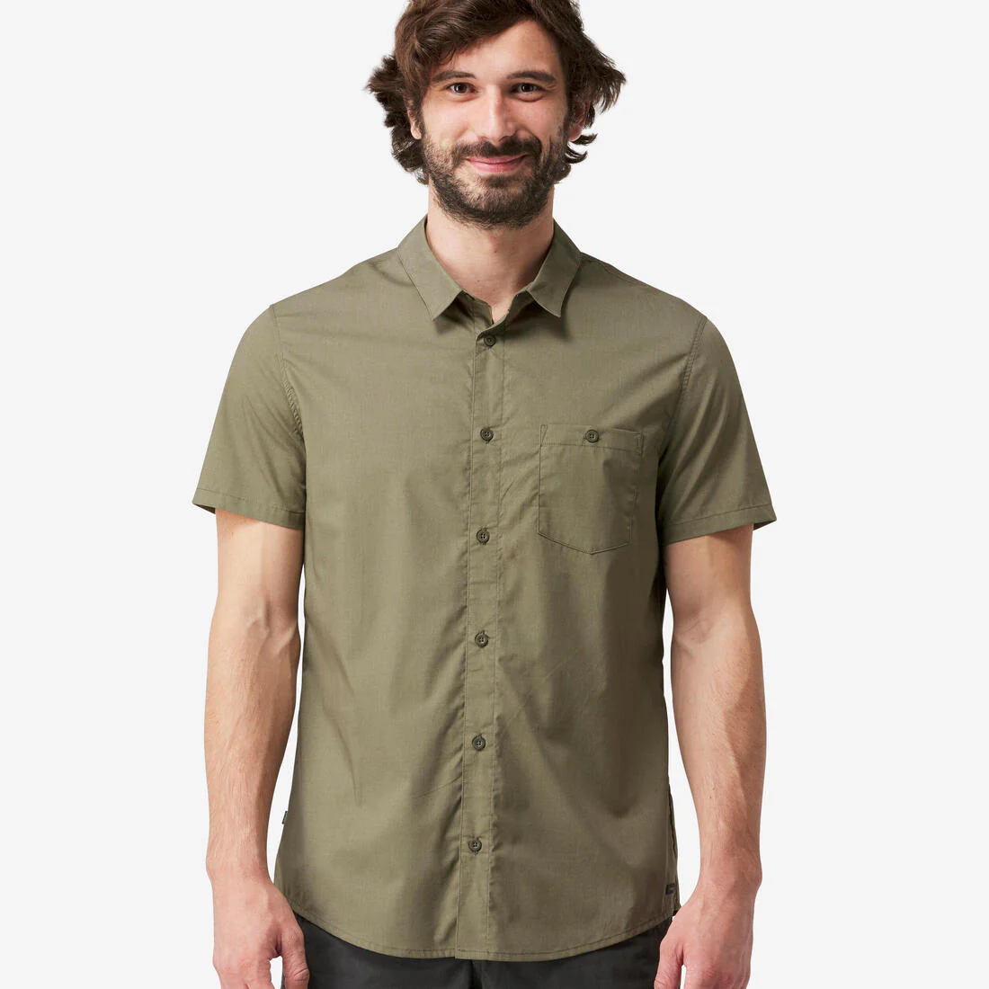 CAMISA DE TREKKING VIAJE TRAVEL 100 MANGAS CORTAS CAFÉ HOMBRE