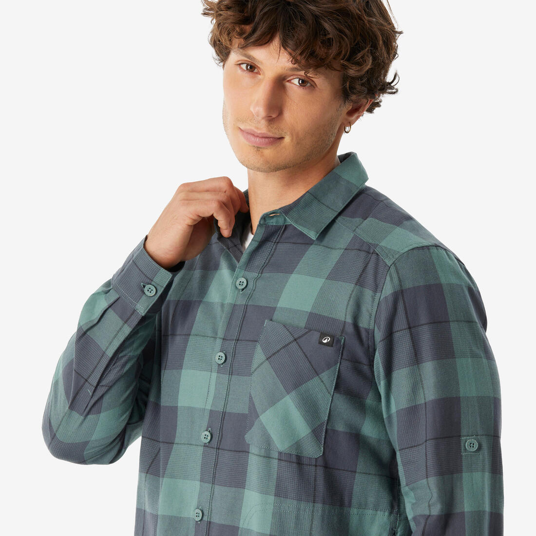 Camisa de viaje de trekking verde para hombre Travel 500 Warm - Image 11