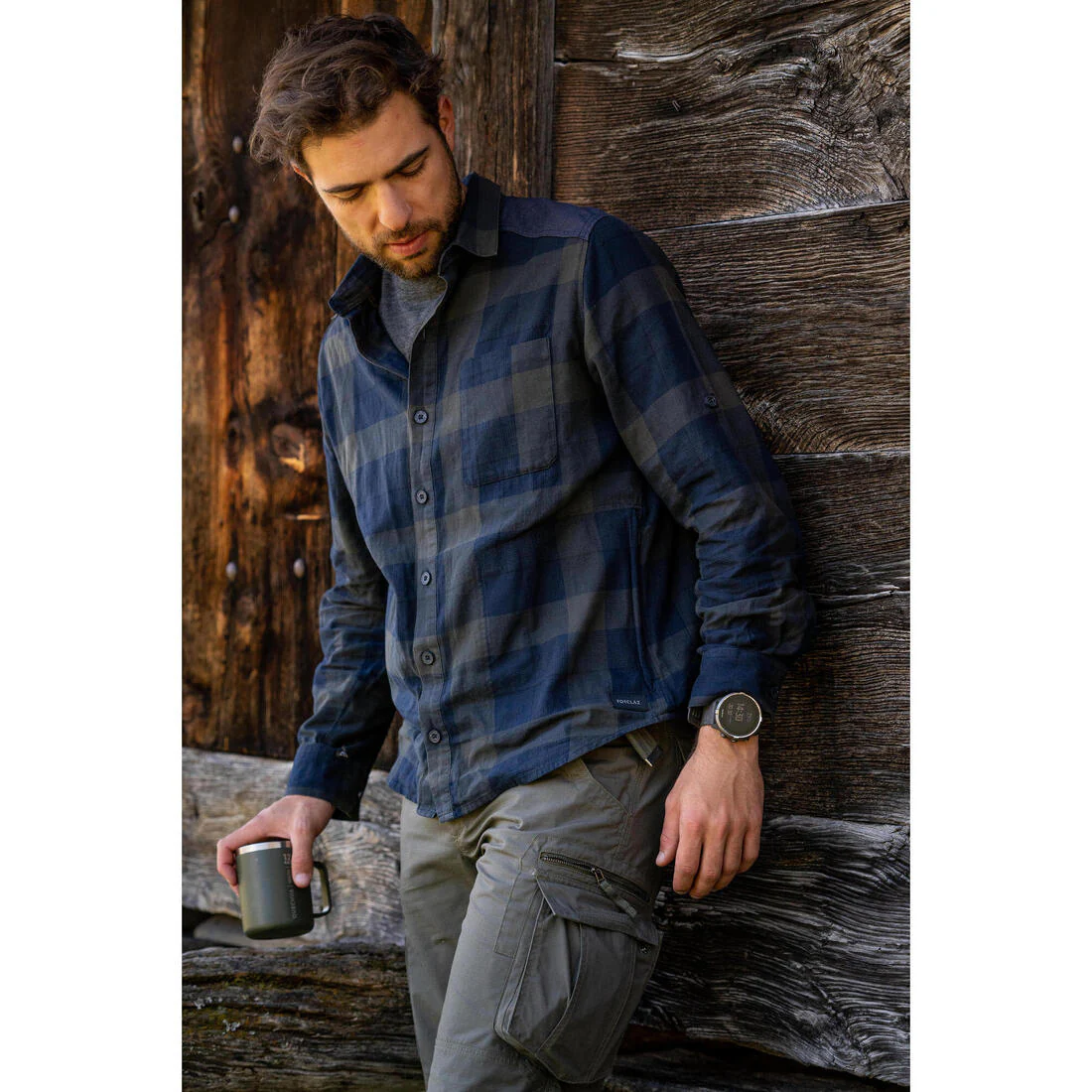 Camisa de viaje de trekking verde para hombre Travel 500 Warm - Image 18