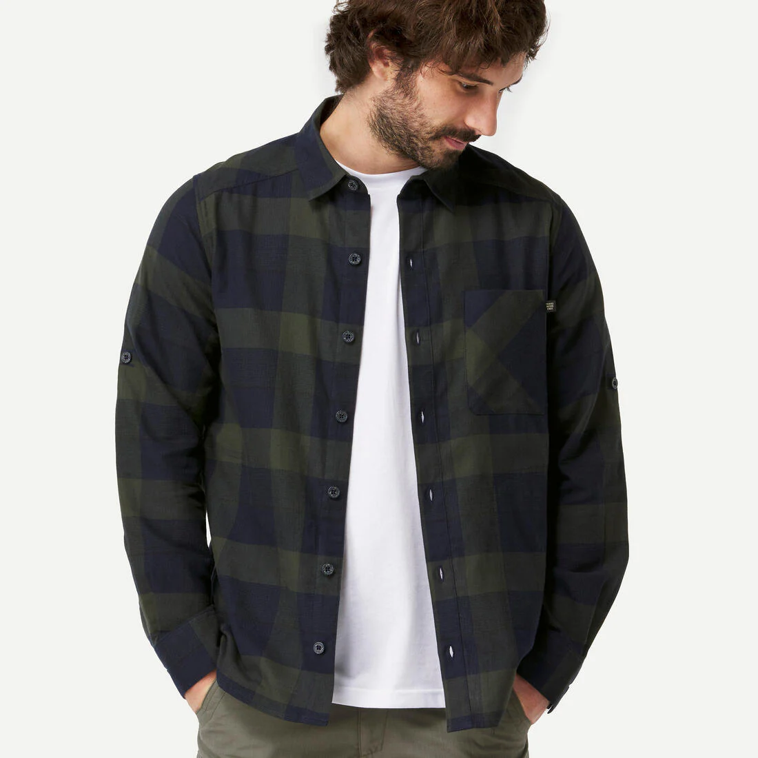 Camisa de viaje de trekking verde para hombre Travel 500 Warm - Image 4