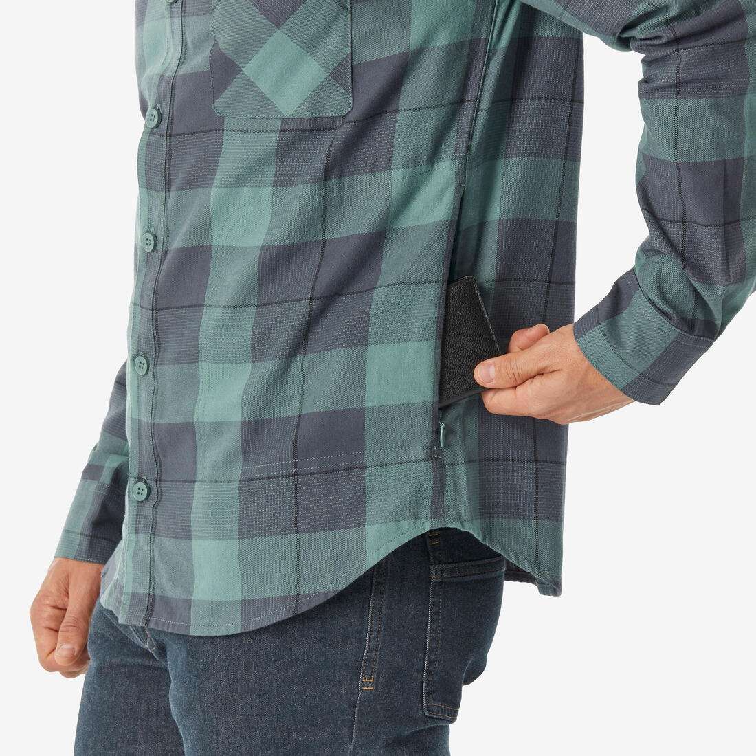 Camisa de viaje de trekking verde para hombre Travel 500 Warm - Image 8