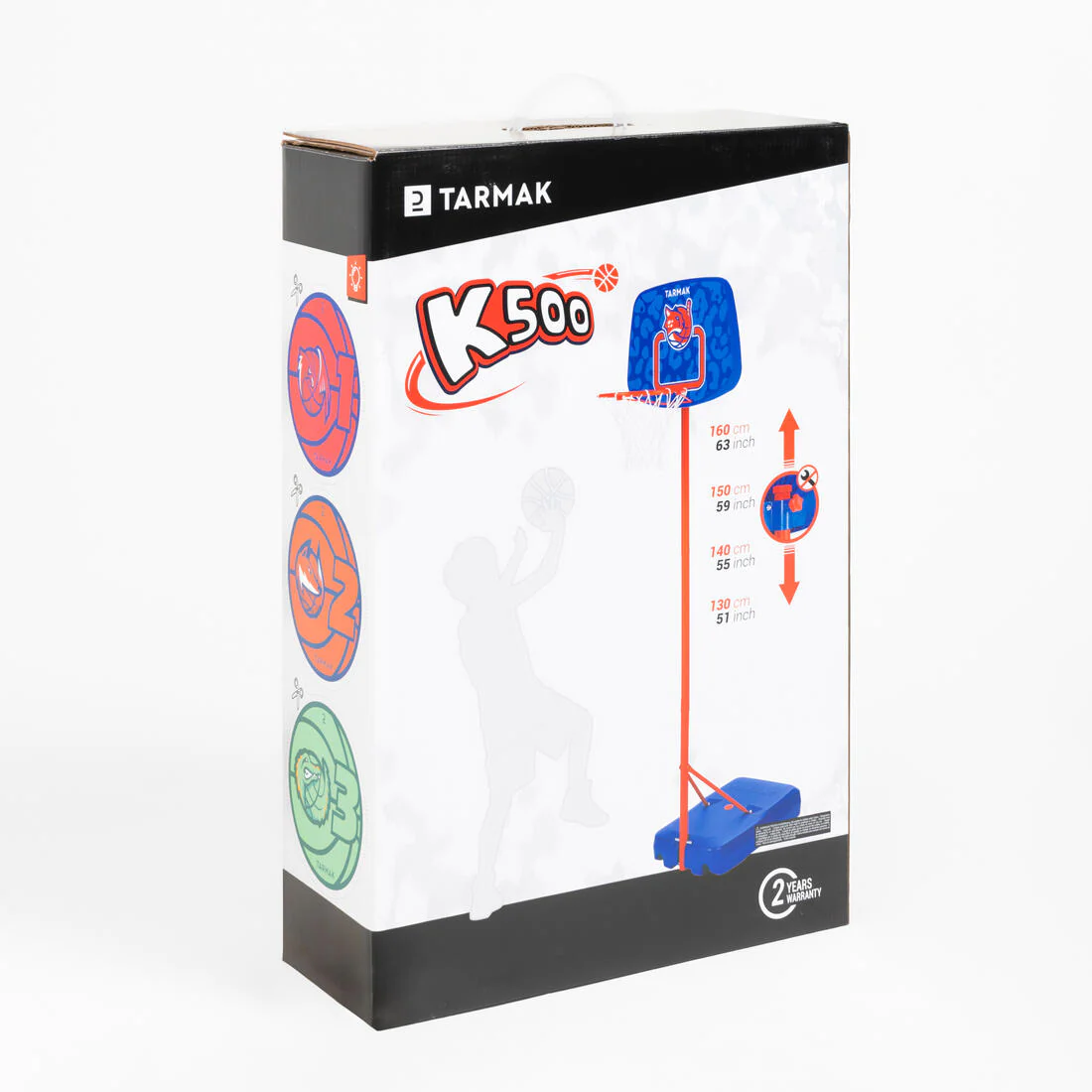 Canasta de básquetbol con pie ajustable de 1.30 m a 1.60 m azul para niños K500 - Image 2