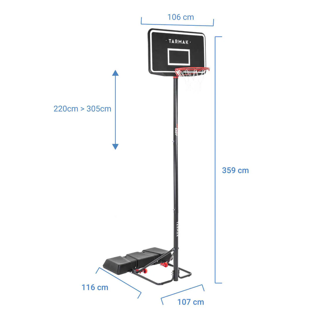 Canasta de básquetbol con pie regulable de 2.20 m a 3.05 m plegable - B100 Easy negro - Image 7