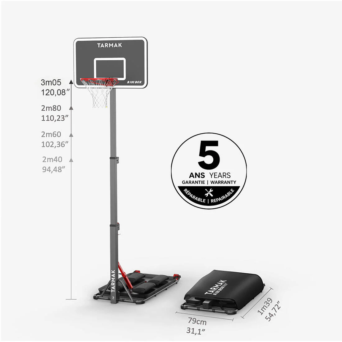Canasta de básquetbol plegable y regulable de 2.40 a 3.05 m - B100 Easy Box - Image 3