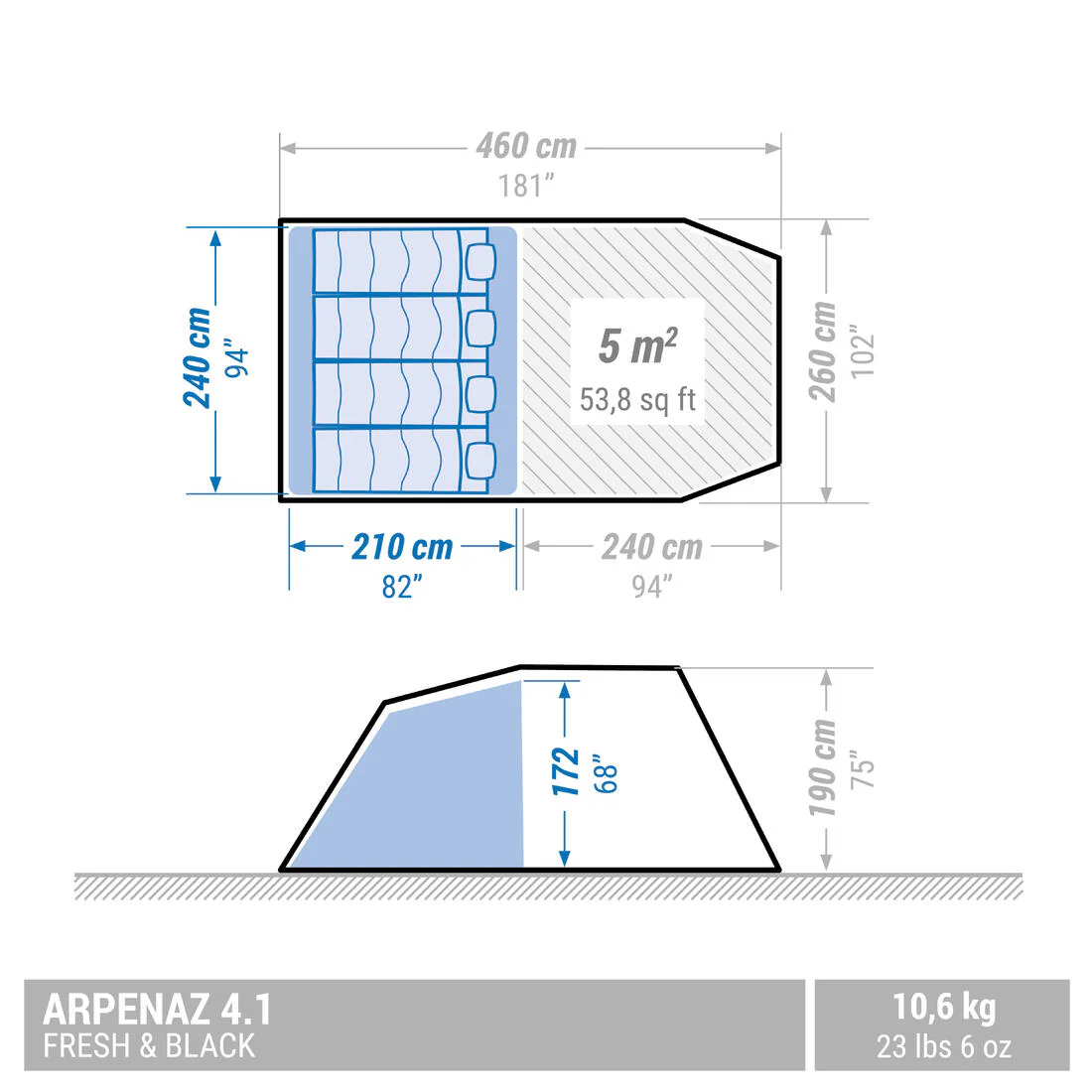 Casa de campaña con varillas con 1 habitación para 4 personas Arpenaz 4.1 F&B - Image 2