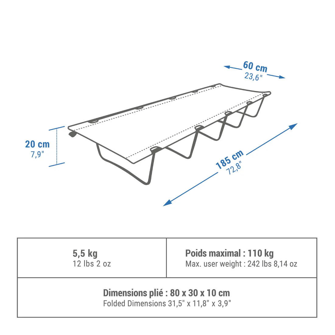 CATRE CAMPING - CAMP BED BASIC 60 cm - 1 PERSONA - Image 2