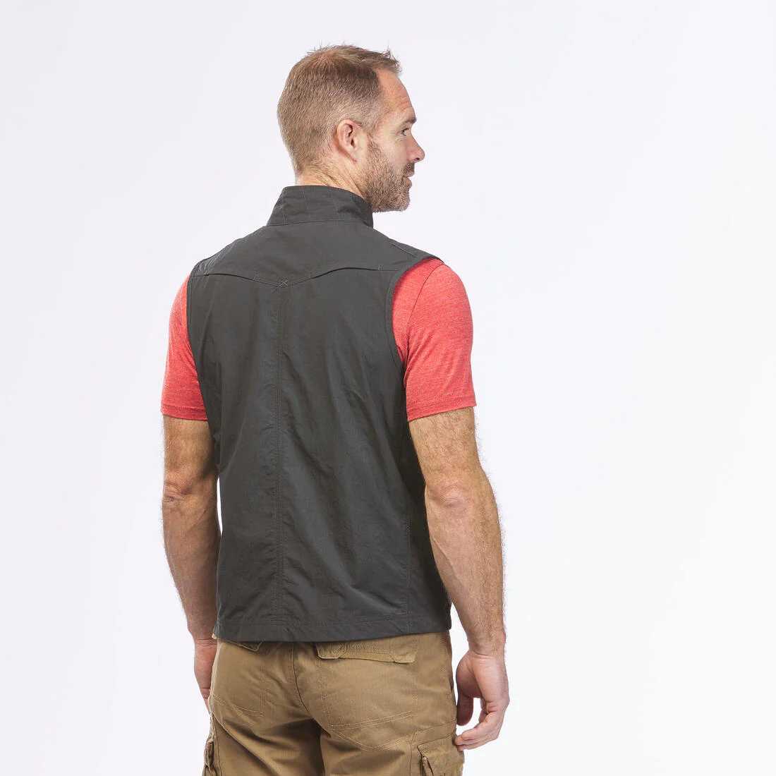 Chaleco de trekking de viaje con múltiples bolsillos gris para hombre Travel 100 - Image 4