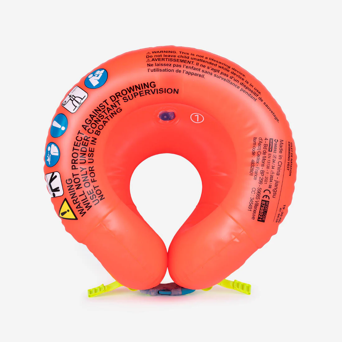 Chaleco flotador de natación inflable para niños de 19 a 30 kg naranja - Image 7